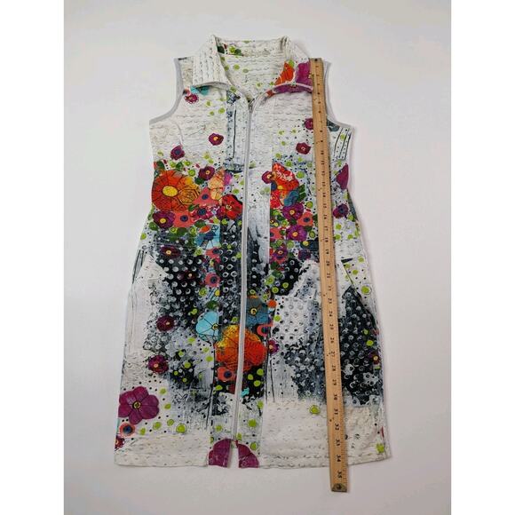 Art Simply by Dolcezza Colorful Floral Full Zip Sleeveless Dress M Pockets - Picture 10 of 11